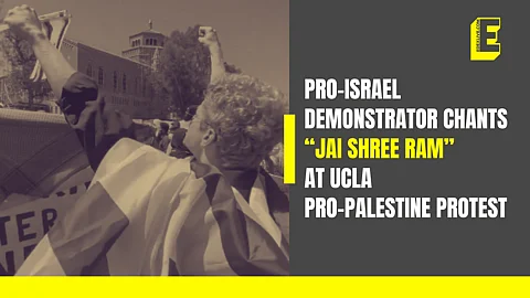 Pro-Israel demonstrator chants "Jai Shree Ram" at UCLA pro-Palestine protest