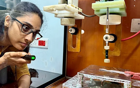 BK Spoorthi, who just completed her PhD at IIT Madras, looking at an experiment in progress