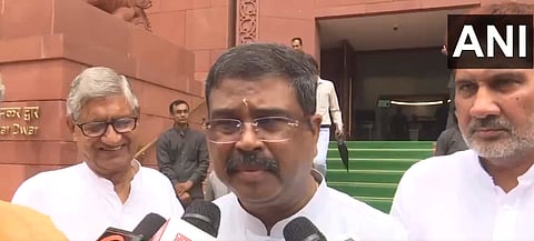 Dharmendra Pradhan outside Parliament