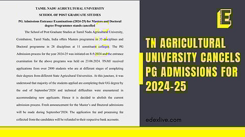 TNAU cancels PG admissions