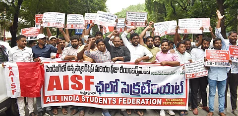 Protest for postponement of DSC exams continues in Telangana
