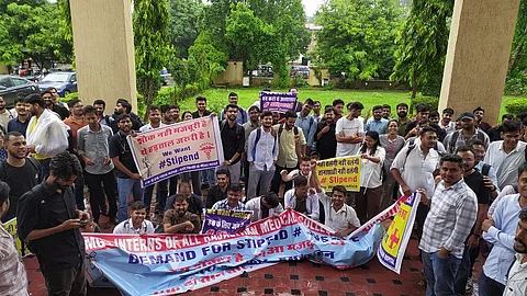 Visuals from protest at DME Rajasthan today, August 5