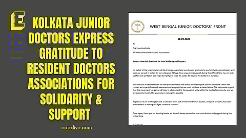 Kolkata junior doctors express gratitude to resident doctors associations for solidarity & support