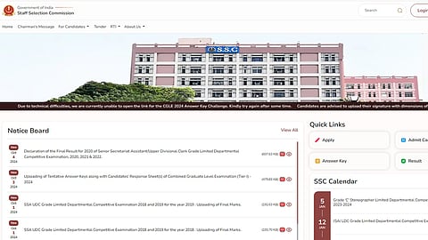 Screenshot of SSC website