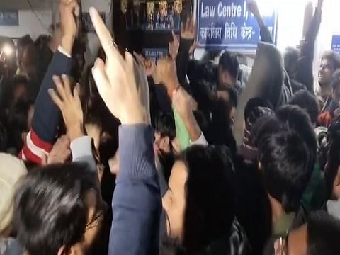 Tense moments outside DU Law Faculty as students protest for exam rescheduling