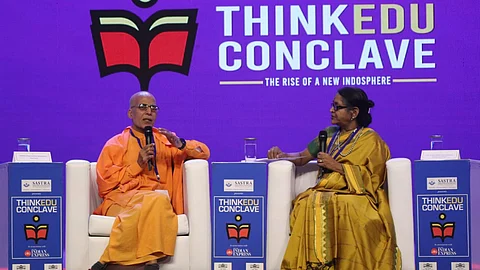 Swamy Shailendra Saraswati, Vedic-life in a session chaired by Dr Sudha Seshayyan, Director, SASTRA University at ThinkEdu Conclave 2025 on January 28.