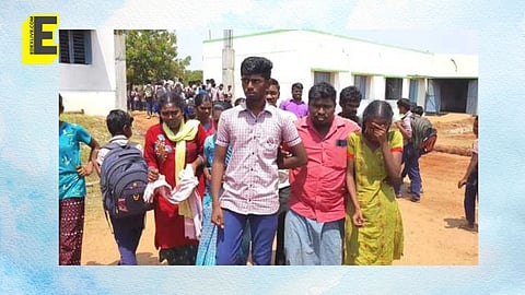 Relatives of K Kathiravan shouldering him as he returned from the public examinations