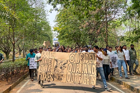 Visuals from student protest against land auction