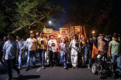ABVP takes out torch rally at JNU Campus on Monday