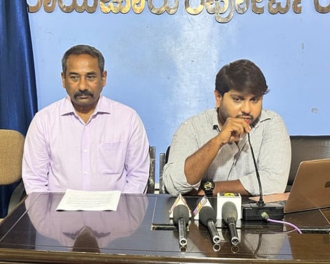 Rupesh Prabhu speaks to the media in Raichur on May 16