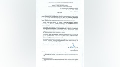 The circular issued today – July 1, 2025, is in line with the enactment of the National Commission for Allied and Healthcare Professions (NCAHP) Act, 2021.