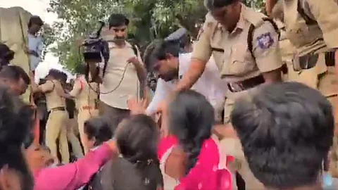 The disturbing footage shows police officers forcibly dragging female doctors from their demonstration site
