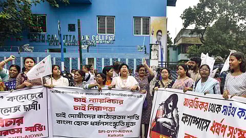 Protests outside South Calcutta Law College