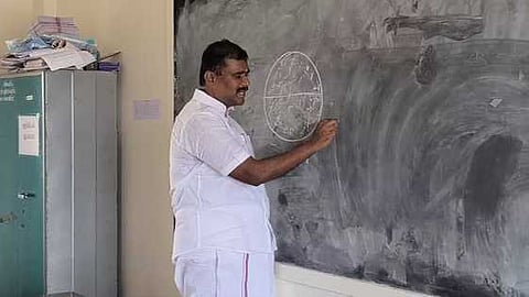 MLA GV Markandeyan takes classes for the students of Class 9