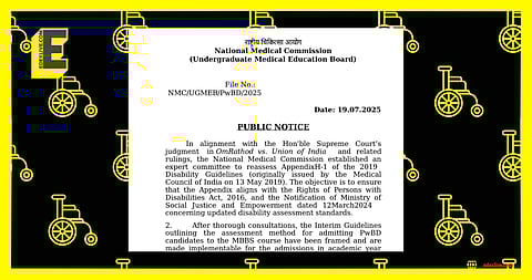 National Medical Commission (NMC)’s new interim guidelines on disability MBBS admissions