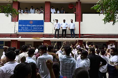 Supporters of various candidates from different Student Unions contesting in DUSU Elections seen during the election campaign at North Campus, Delhi University.