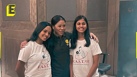 Tarini Mazumder and Rabhya Singh with Boxer MC Mary Kom