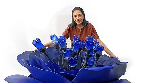Artist Hemi Bawa with her installation