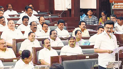 Chief Minister M K Stalin speaking during the state Assembly session on Thursday.