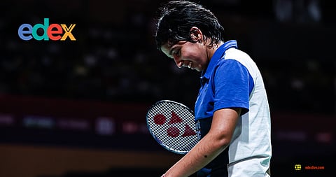 Tanvi Sharma after winning her match on Saturday