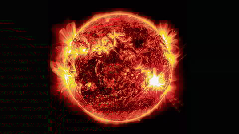 Solar flares on sun's surface.