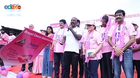 Ma. Subramanian speaking at the 16th annual breast cancer awareness walkathon, titled 'Oru Nadai Oru Nambikkai' (One Step, One Hope)