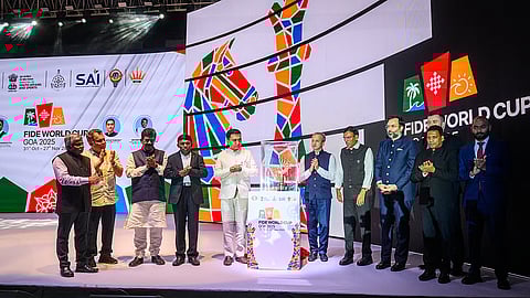 Dignitaries unveil the Viswanathan Anand Cup on Friday in Goa