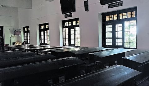 Students of two classes have been forced to share one room, and teachers are also compelled to teach amid the disturbance.