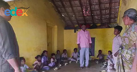 Teachers taking lessons to students at Vilankombai village in Erode district