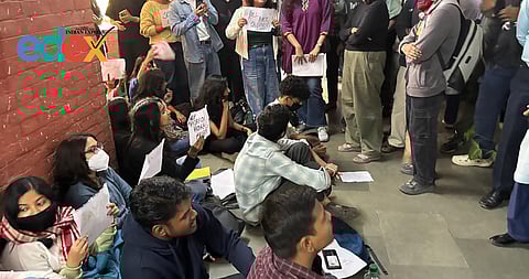 DU students stage protest over continuous assessment implementation as per NEP