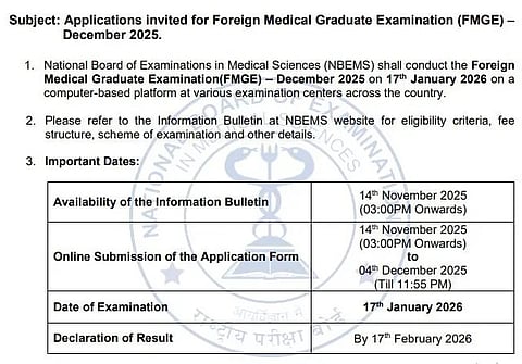 FMGE December 2025 registration opens; exam on January 17, 2026