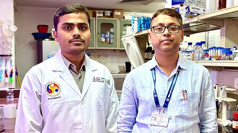 Prof Debasish Das, Dept. of Bioscience and Bioengineering (on the right), along with his research scholar, Mr Abhijeet Mahana (on the left)