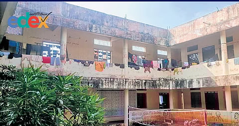 The dilapidated state of the hostel building