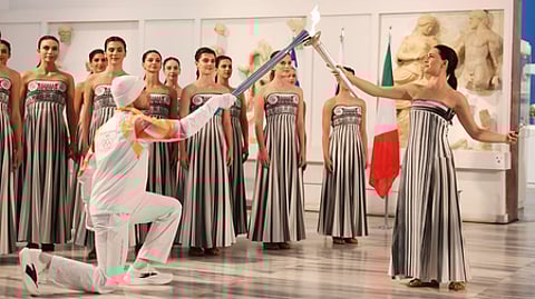 Flame for 2026 Milan-Cortina Winter Olympics lit in Ancient Olympia in Greece on Wednesday.