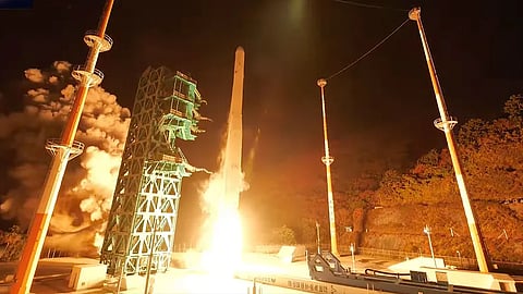 A South Koream Nuri rocket carrinying the CAS500-3 Earth-observation satellite and 12 cubesats launched on Wednesday, Nov. 26, 2025