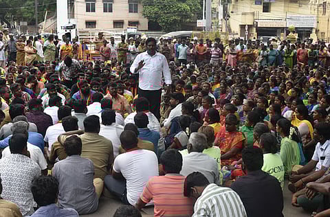Sanitary workers protesting for job security detained in Coimbatore