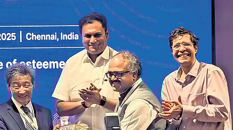 Industries Minister TRB Rajaa along with dignitaries at the Safe and Trusted AI Conclave organised by IIT Madras on Wednesday