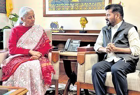 CM Revanth Reddy with Union Finance Minister Nirmala Sitharaman in Delhi.