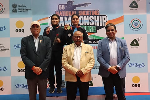 Ketan Malik strikes gold in women’s 10m air pistol event in the 68th National Shooting Championship Competitions at the Dr. Karni Singh Shooting Range in New Delhi on Thursday. Photo credit: NRAI