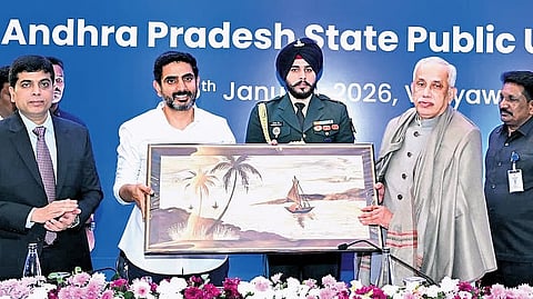 Governor S Abdul Nazeer and IT Minister Nara Lokesh during the Andhra Pradesh State Public Universities Vice-Chancellors Conference in Vijayawada.