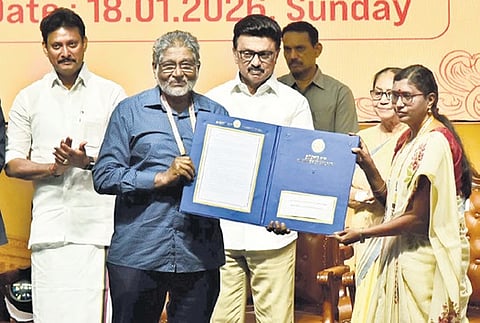 Chief Minister MK Stalin witnesses an exchange of MoU between the state government and a publisher from Malaysia at the Chennai International Book Fair on Sunday | P Jawahar
