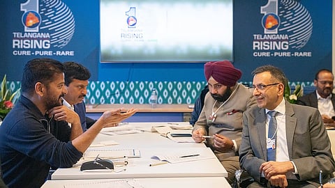 CM Revanth Reddy in a meeting with Googles APAC President Sanjay Gupta at Davos