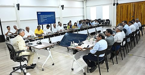 CM Nara Chandrababu Naidu during review meeting on development of horticulture in Rayalaseema and Prakasam districts on Tuesday.