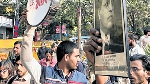 The protests were marked by slogans, assemblies and public discussions, reflecting heightened student mobilisation over caste-based policies in higher education.