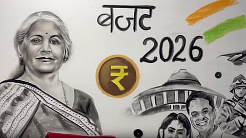 Giant six feet artwork of Nirmala Sitharaman created by a UP artist for budget day.
