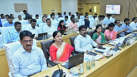 High-level meeting of ministers and secretaries headed by Andhra Pradesh CM Chandrababu Naidu.