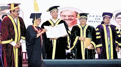 Governor Rajendra Arlekar handing out certificates during the convocation ceremony at the SGOU on Friday