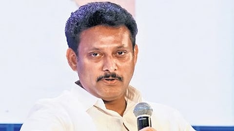 TN Minister Anbil Mahesh Poyyamozhi speaking during Tuesday’s session.