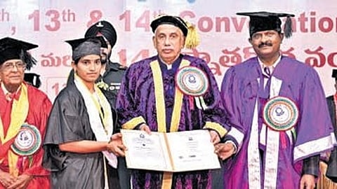 Governor S Abdul Nazeer during the 11th, 12th, 13th and 14th convocation ceremonies of Yogi Vemana University (YVU) at DSR Function Hall in Kadapa on Friday