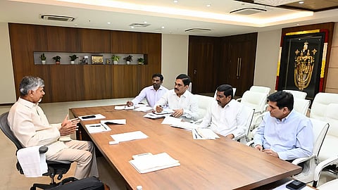 CM Nara Chandrababu Naidu during review meeting on roads, buildings and transport department at Secretariat in Velagapudi on Wednesday.